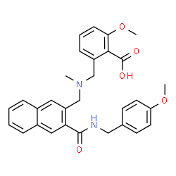 ChemSpider 2D Image | 2-Methoxy-6-{[({3-[(4-methoxybenzyl)carbamoyl]-2-naphthyl}methyl)(methyl)amino]methyl}benzoic acid | C30H30N2O5