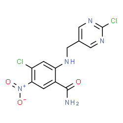 ChemSpider 2D Image | 4-Chloro-2-{[(2-chloro-5-pyrimidinyl)methyl]amino}-5-nitrobenzamide | C12H9Cl2N5O3