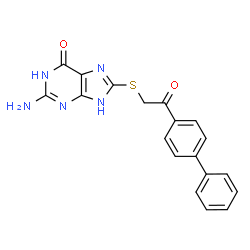 ChemSpider 2D Image | 2-Amino-8-[2-Oxo-2-(4-Phenylphenyl)ethyl]sulfanyl-1,9-Dihydropurin-6-One | C19H15N5O2S