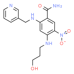 ChemSpider 2D Image | 4-[(3-Hydroxypropyl)amino]-5-nitro-2-[(3-pyridinylmethyl)amino]benzamide | C16H19N5O4