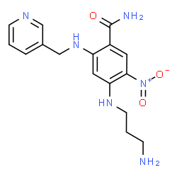 ChemSpider 2D Image | 4-[(3-Aminopropyl)amino]-5-nitro-2-[(3-pyridinylmethyl)amino]benzamide | C16H20N6O3