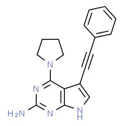 ChemSpider 2D Image | 5-(Phenylethynyl)-4-(1-pyrrolidinyl)-7H-pyrrolo[2,3-d]pyrimidin-2-amine | C18H17N5