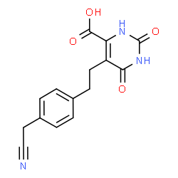 ChemSpider 2D Image | 5-{2-[4-(Cyanomethyl)phenyl]ethyl}-2,6-dioxo-1,2,3,6-tetrahydro-4-pyrimidinecarboxylic acid | C15H13N3O4
