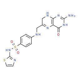 ChemSpider 2D Image | 4-{[(2-Amino-4-oxo-3,4,7,8-tetrahydro-6-pteridinyl)methyl]amino}-N-(1,3-thiazol-2-yl)benzenesulfonamide | C16H16N8O3S2