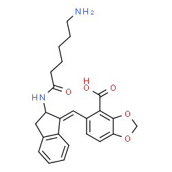 ChemSpider 2D Image | 5-[(E)-[(2s)-2-(6-Azanylhexanoylamino)-2,3-Dihydroinden-1-Ylidene]methyl]-1,3-Benzodioxole-4-Carboxylic Acid | C24H26N2O5