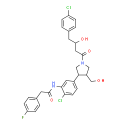 ChemSpider 2D Image | N-{2-Chloro-5-[(3S,4R)-1-[(3R)-4-(4-chlorophenyl)-3-hydroxybutanoyl]-4-(hydroxymethyl)-3-pyrrolidinyl]phenyl}-2-(4-fluorophenyl)acetamide | C29H29Cl2FN2O4