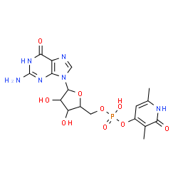 ChemSpider 2D Image | 5'-O-[(R)-[(3,6-Dimethyl-2-oxo-1,2-dihydro-4-pyridinyl)oxy](hydroxy)phosphoryl]guanosine | C17H21N6O9P
