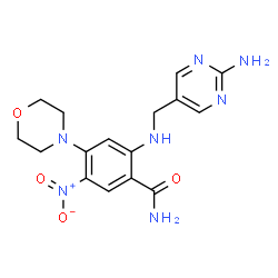 ChemSpider 2D Image | 2-{[(2-Amino-5-pyrimidinyl)methyl]amino}-4-(4-morpholinyl)-5-nitrobenzamide | C16H19N7O4
