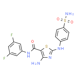 ChemSpider 2D Image | 4-Amino-N-(3,5-difluorophenyl)-2-[(4-sulfamoylphenyl)amino]-1,3-thiazole-5-carboxamide | C16H13F2N5O3S2