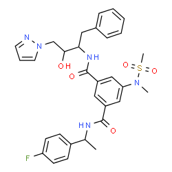 ChemSpider 2D Image | N-[(1R)-1-(4-Fluorophenyl)ethyl]-N'-[(2S,3S)-3-hydroxy-1-phenyl-4-(1H-pyrazol-1-yl)-2-butanyl]-5-[methyl(methylsulfonyl)amino]isophthalamide | C31H34FN5O5S