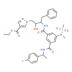 ChemSpider 2D Image | Ethyl 1-{(2S,3S)-3-[(3-{[(1R)-1-(4-fluorophenyl)ethyl]carbamoyl}-5-[methyl(methylsulfonyl)amino]benzoyl)amino]-2-hydroxy-4-phenylbutyl}-1H-pyrazole-4-carboxylate | C34H38FN5O7S
