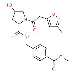 ChemSpider 2D Image | Methyl 4-[({(4r)-4-Hydroxy-1-[(3-Methylisoxazol-5-Yl)acetyl]-L-Prolyl}amino)methyl]benzoate | C20H23N3O6