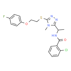ChemSpider 2D Image | 2-Chloro-N-[1-(5-{[2-(4-Fluorophenoxy)ethyl]sulfanyl}-4-Methyl-4h-1,2,4-Triazol-3-Yl)ethyl]benzamide | C20H20ClFN4O2S
