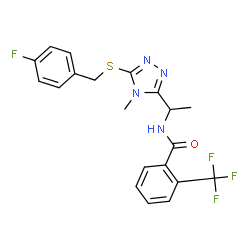 ChemSpider 2D Image | N-[(1S)-1-{5-[(4-Fluorobenzyl)sulfanyl]-4-methyl-4H-1,2,4-triazol-3-yl}ethyl]-2-(trifluoromethyl)benzamide | C20H18F4N4OS
