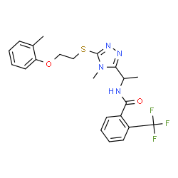 ChemSpider 2D Image | N-[1-(4-Methyl-5-{[2-(2-Methylphenoxy)ethyl]sulfanyl}-4h-1,2,4-Triazol-3-Yl)ethyl]-2-(Trifluoromethyl)benzamide | C22H23F3N4O2S