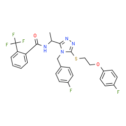 ChemSpider 2D Image | N-{(1S)-1-[4-(4-Fluorobenzyl)-5-{[2-(4-fluorophenoxy)ethyl]sulfanyl}-4H-1,2,4-triazol-3-yl]ethyl}-2-(trifluoromethyl)benzamide | C27H23F5N4O2S