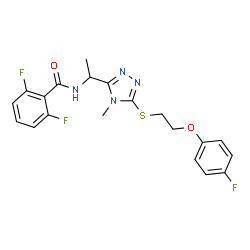 ChemSpider 2D Image | 2,6-Difluoro-N-[1-(5-{[2-(4-Fluorophenoxy)ethyl]sulfanyl}-4-Methyl-4h-1,2,4-Triazol-3-Yl)ethyl]benzamide | C20H19F3N4O2S