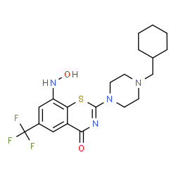 ChemSpider 2D Image | 2-[4-(Cyclohexylmethyl)-1-piperazinyl]-8-(hydroxyamino)-6-(trifluoromethyl)-4H-1,3-benzothiazin-4-one | C20H25F3N4O2S