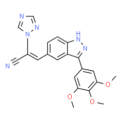 ChemSpider 2D Image | (2Z)-2-(1H-1,2,4-Triazol-1-yl)-3-[3-(3,4,5-trimethoxyphenyl)-1H-indazol-5-yl]acrylonitrile | C21H18N6O3