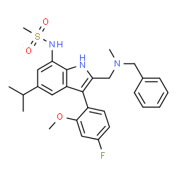 ChemSpider 2D Image | N-[2-{[Benzyl(methyl)amino]methyl}-3-(4-fluoro-2-methoxyphenyl)-5-isopropyl-1H-indol-7-yl]methanesulfonamide | C28H32FN3O3S