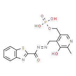 ChemSpider 2D Image | (4-{[(E)-(1,3-Benzothiazol-2-ylcarbonyl)diazenyl]methyl}-5-hydroxy-6-methyl-3-pyridinyl)methyl dihydrogen phosphate | C16H15N4O6PS