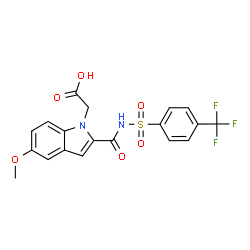 ChemSpider 2D Image | [5-Methoxy-2-({[4-(trifluoromethyl)phenyl]sulfonyl}carbamoyl)-1H-indol-1-yl]acetic acid | C19H15F3N2O6S