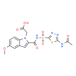 ChemSpider 2D Image | (2-{[(5-Acetamido-1,3,4-thiadiazol-2-yl)sulfonyl]carbamoyl}-5-methoxy-1H-indol-1-yl)acetic acid | C16H15N5O7S2