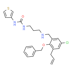 ChemSpider 2D Image | 1-(3-{[3-Allyl-2-(benzyloxy)-5-chlorobenzyl]amino}propyl)-3-(3-thienyl)urea | C25H28ClN3O2S