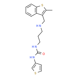 ChemSpider 2D Image | 1-(3-{[(2-Methyl-1-benzothiophen-3-yl)methyl]amino}propyl)-3-(3-thienyl)urea | C18H21N3OS2
