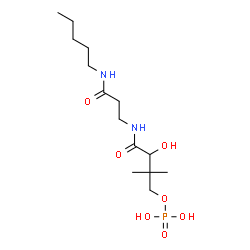 ChemSpider 2D Image | N~3~-[(2R)-2-Hydroxy-3,3-dimethyl-4-(phosphonooxy)butanoyl]-N-pentyl-beta-alaninamide | C14H29N2O7P