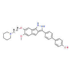 ChemSpider 2D Image | 4'-{6-Methoxy-7-[2-(1-piperidinyl)ethoxy]-1,2-dihydroindeno[1,2-c]pyrazol-3-yl}-4-biphenylol | C30H31N3O3