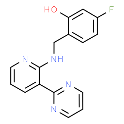 ChemSpider 2D Image | 5-Fluoro-2-({[3-(2-pyrimidinyl)-2-pyridinyl]amino}methyl)phenol | C16H13FN4O