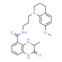 ChemSpider 2D Image | (3R)-N-[3-(7-Methoxy-3,4-dihydro-1(2H)-quinolinyl)propyl]-3-methyl-2-oxo-1,2,3,4-tetrahydro-5-quinoxalinecarboxamide | C23H28N4O3