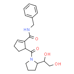 ChemSpider 2D Image | (5R)-N-Benzyl-5-({(2S)-2-[(1R)-1,2-dihydroxyethyl]-1-pyrrolidinyl}carbonyl)-1-cyclopentene-1-carboxamide | C20H26N2O4