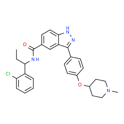 ChemSpider 2D Image | N-[(1R)-1-(2-Chlorophenyl)propyl]-3-{4-[(1-methyl-4-piperidinyl)oxy]phenyl}-1H-indazole-5-carboxamide | C29H31ClN4O2