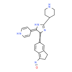 ChemSpider 2D Image | 4-[(5Z)-5-(1-Nitroso-2,3-dihydro-5H-inden-5-ylidene)-2-(4-piperidinyl)-3,5-dihydro-4H-imidazol-4-ylidene]-1,4-dihydropyridine | C22H23N5O