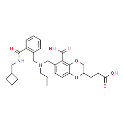 ChemSpider 2D Image | (2S)-6-[(Allyl{2-[(cyclobutylmethyl)carbamoyl]benzyl}amino)methyl]-2-(2-carboxyethyl)-2,3-dihydro-1,4-benzodioxine-5-carboxylic acid | C29H34N2O7
