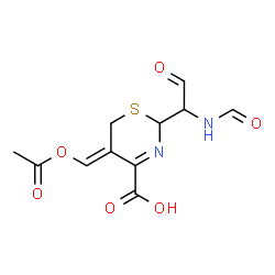 ChemSpider 2D Image | (2R,5Z)-5-(Acetoxymethylene)-2-[(1R)-1-formamido-2-oxoethyl]-5,6-dihydro-2H-1,3-thiazine-4-carboxylic acid | C11H12N2O6S