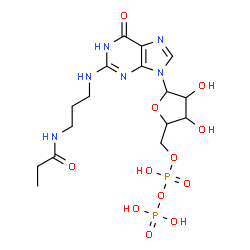 ChemSpider 2D Image | N-[3-(Propanoylamino)propyl]guanosine 5'-(Trihydrogen Diphosphate) | C16H26N6O12P2