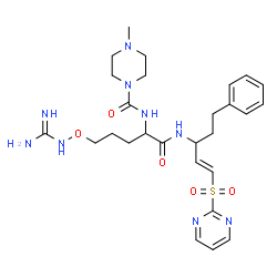 ChemSpider 2D Image | N-[(2S)-5-(Carbamimidamidooxy)-1-oxo-1-{[(1E,3S)-5-phenyl-1-(2-pyrimidinylsulfonyl)-1-penten-3-yl]amino}-2-pentanyl]-4-methyl-1-piperazinecarboxamide | C27H39N9O5S