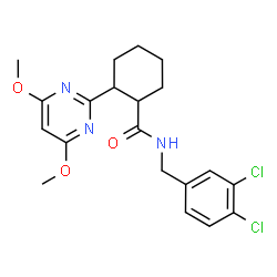 ChemSpider 2D Image | (1R,2R)-N-(3,4-Dichlorobenzyl)-2-(4,6-dimethoxy-2-pyrimidinyl)cyclohexanecarboxamide | C20H23Cl2N3O3
