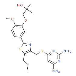 ChemSpider 2D Image | 1-(5-(4-(((2,6-Diaminopyrimidin-4-Yl)thio)methyl)-5-Propylthiazol-2-Yl)-2-Methoxyphenoxy)-2-Methylpropan-2-Ol | C22H29N5O3S2