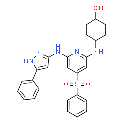 ChemSpider 2D Image | trans-4-({6-[(5-Phenyl-1H-pyrazol-3-yl)amino]-4-(phenylsulfonyl)-2-pyridinyl}amino)cyclohexanol | C26H27N5O3S