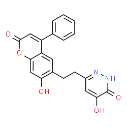 ChemSpider 2D Image | 4-Hydroxy-6-[2-(7-hydroxy-2-oxo-4-phenyl-2H-chromen-6-yl)ethyl]-3(2H)-pyridazinone | C21H16N2O5