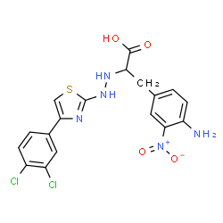 ChemSpider 2D Image | (2S)-3-(4-Amino-3-nitrophenyl)-2-{2-[4-(3,4-dichlorophenyl)-1,3-thiazol-2-yl]hydrazino}propanoic acid | C18H15Cl2N5O4S