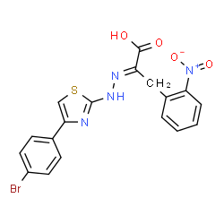 ChemSpider 2D Image | (2E)-2-{[4-(4-Bromophenyl)-1,3-thiazol-2-yl]hydrazono}-3-(2-nitrophenyl)propanoic acid | C18H13BrN4O4S