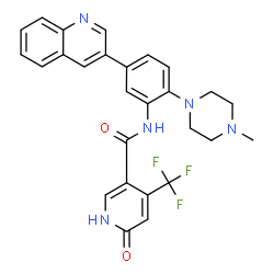 ChemSpider 2D Image | N-[2-(4-Methyl-1-piperazinyl)-5-(3-quinolinyl)phenyl]-6-oxo-4-(trifluoromethyl)-1,6-dihydro-3-pyridinecarboxamide | C27H24F3N5O2