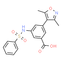 ChemSpider 2D Image | 3-(3,5-Dimethyl-1,2-oxazol-4-yl)-5-[(phenylsulfonyl)amino]benzoic acid | C18H16N2O5S