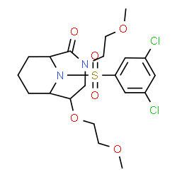 ChemSpider 2D Image | (1S,5S,6R)-10-[(3,5-Dichlorophenyl)sulfonyl]-5-(2-methoxyethoxy)-3-(2-methoxyethyl)-3,10-diazabicyclo[4.3.1]decan-2-one | C20H28Cl2N2O6S