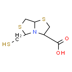 ChemSpider 2D Image | (3R,5R,7aS)-5-(Sulfanylmethyl)tetrahydro[1,3]thiazolo[4,3-b][1,3]thiazole-3-carboxylic acid | C7H11NO2S3